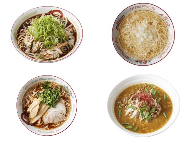 Clockwise order from top left: Kujo Onion Ramen (Kyoto), Tokyo style ramen, Hokkaido Miso Curry Ramen, Onomichi Ramen