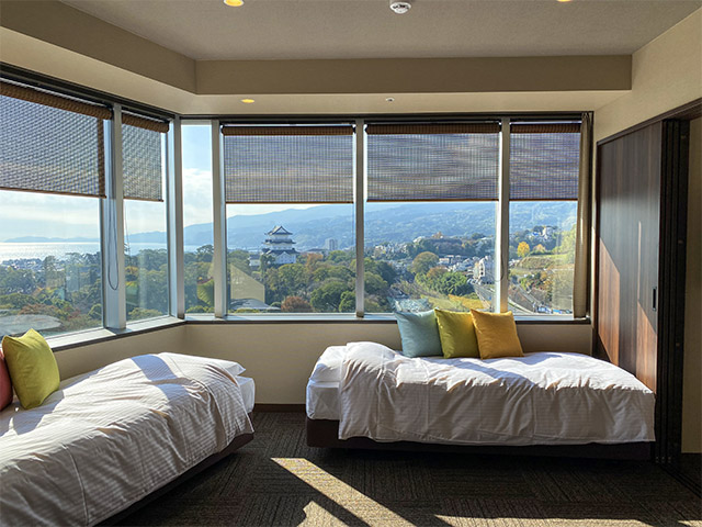 One of the rooms at Tenseien Odawara overlooking the Odawara City and Odawara Castle
