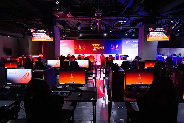 The high-tech Red Arena, where multiplayer esports competitions and educational workshops take place.