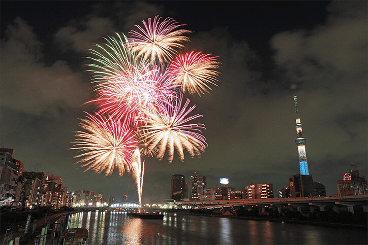 1733年に始まった東京・隅田川花火大会は、現在約100万人の観客を集めている。画像提供：台東区