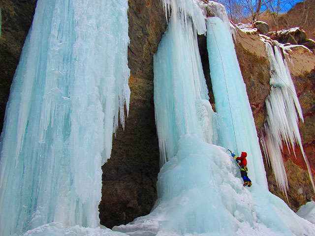 Ice climbing over the icefalls