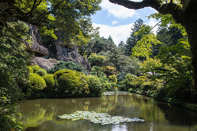 The Japanese garden and pond at Natadera Temple