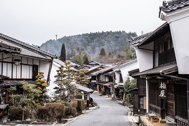 Looking down on Tsumago’s main street on a cold January morning