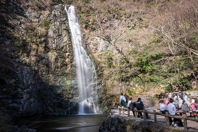 The waterfall inside Minoo  Park is a popular spot to sit and relax, they also have stalls selling food and drink
