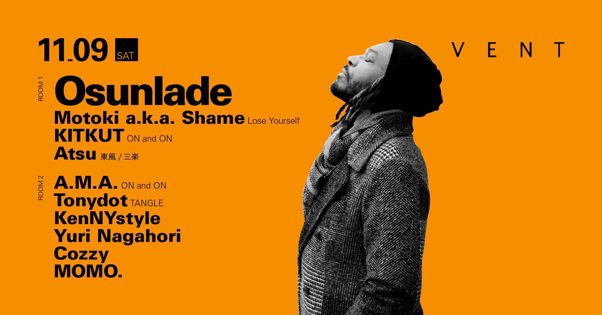 Osunlade will be making his first appearance at nightclub VENT Omotesando