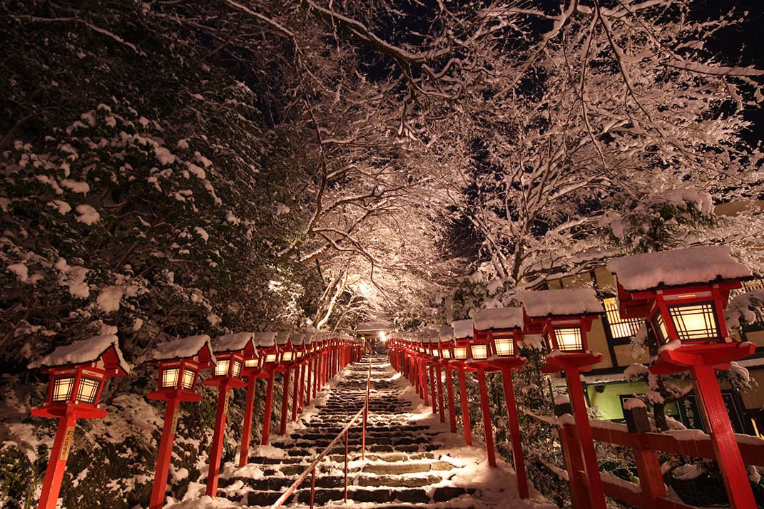 Light-up Event, Limited to Days with Snow at Kifune Shrine in Kyoto
